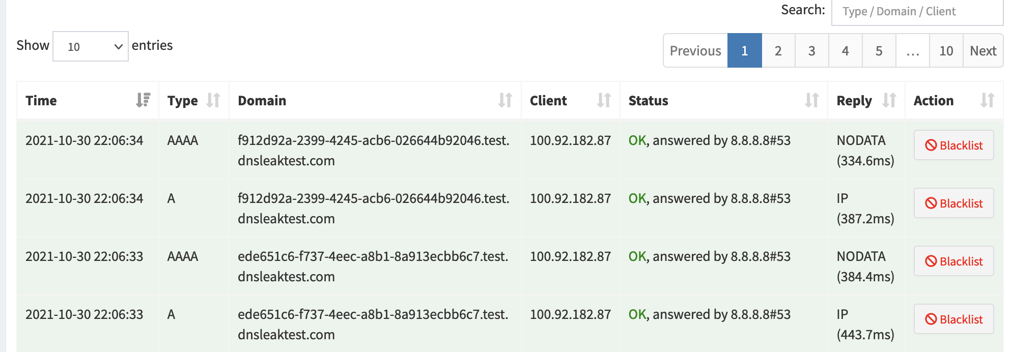 A screenshot of pihole logs